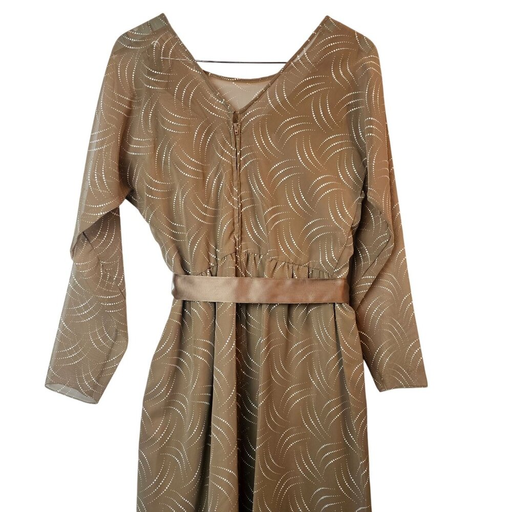 Vintage 1960's Kay Kipps New York Sheer Flowy Tan Polka Dot Evening Maxi Dress - Picture 7 of 10